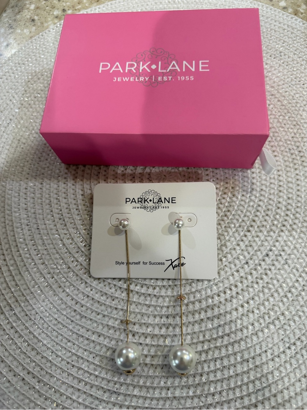 Park Lane Gold-Tone Long Pearl Drop Earrings with Pink Box